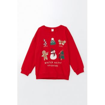 Bluza de trening cu maneci cazute si tematica de Craciun