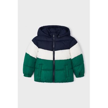 Geaca bufanta cu model colorblock si gluga detasabila