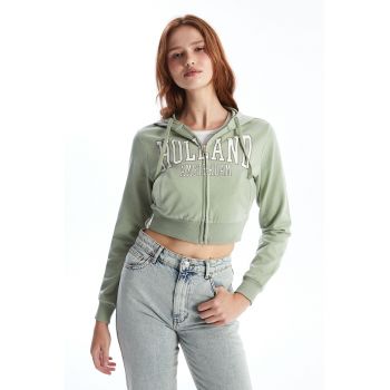 Hanorac crop cu imprimeu text
