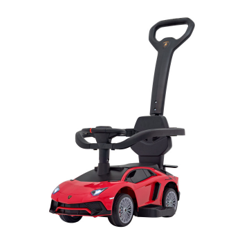 Masinuta carucior copii lamborghini, Masinuta de impins cu maner parental 2-in-1 Lamborghini Aventador, roti moi, faruri cu lumini LED, claxon (8810) Rosu