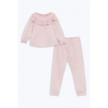 Pijama din material fleece cu guler cu volan
