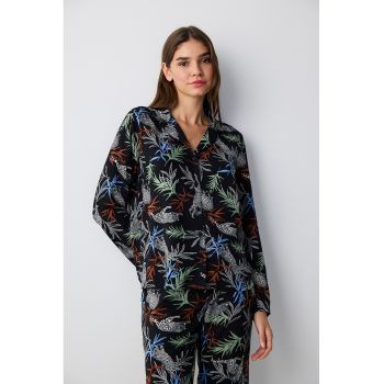 Pijama din viscoza cu imprimeu