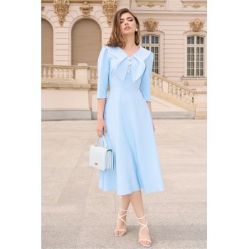 Rochie LaDonna bleu clos de ocazie cu guler maxi si nasturi perluta