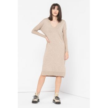 Rochie midi cu decolteu in V si slituri laterale Libi