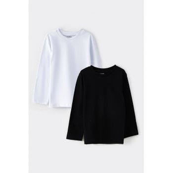 Set de bluze din bumbac cu model uni - 2 piese