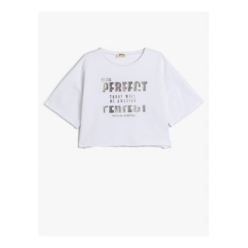 Tricou crop cu imprimeu text