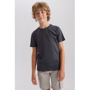Tricou de bumbac cu decolteu la baza gatului
