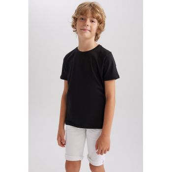 Tricou de bumbac cu decolteu la baza gatului