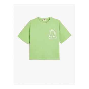 Tricou de bumbac cu decolteu la baza gatului