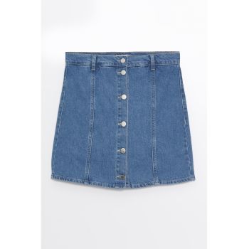 Fusta-pantalon de denim cu talie inalta