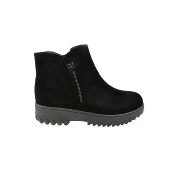 Ghete casual - dama -  B09008-01 negru - piele intoarsa