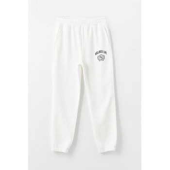 Pantaloni de trening din amestec de bumbac cu text