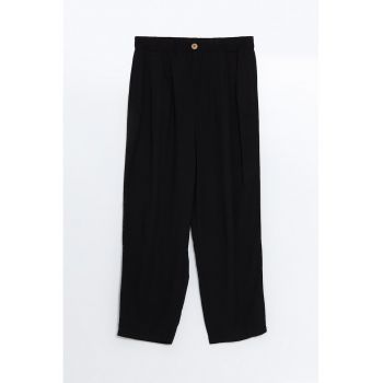 Pantaloni din amestec de in cu talie elastica