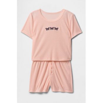 Pijama cu pantaloni scurti si aplicatie brodata