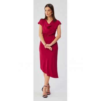 Rochie asimetrica cu decolteu in cascada - pruna -