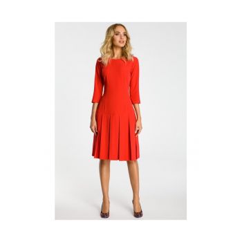 Rochie cu talie lasata si pliuri contrastante - rosu - XXL