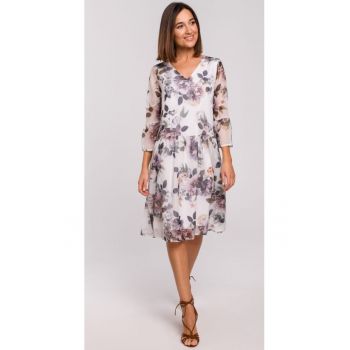 Rochie florala -  Poliester - Alb/Gri
