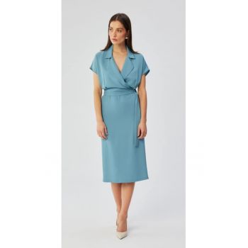 Rochie midi cu guler - albastru rece -