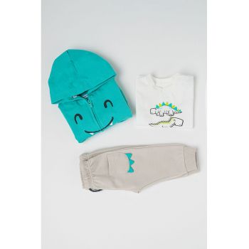 Set de hanorac cu fermoar - tricou si pantaloni de trening - 3 piese