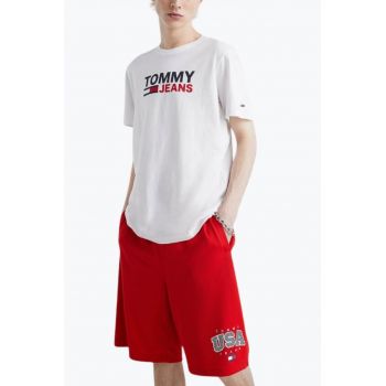 Tricou barbati imprimeu cu logo  din bumbac organic alb