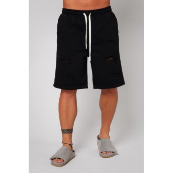 Blugi scurti rupti Black 13247