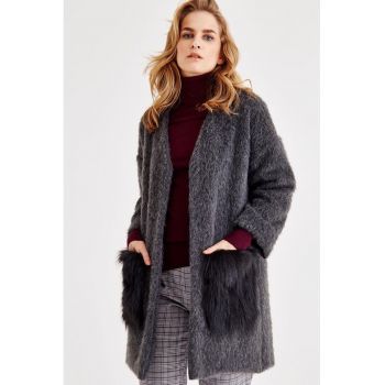 Cardigan din amestec de lana fara inchidere