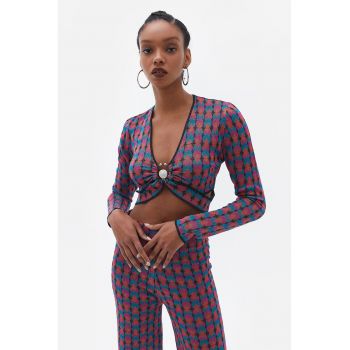 Pulover crop cu model geometric