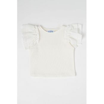 Tricou cu volane si decolteu la baza gatului