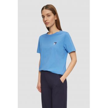 Tricou de bumbac cu decolteu la baza gatului