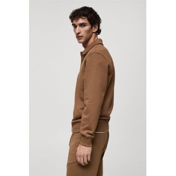 Bluza de trening cu model uni si guler polo