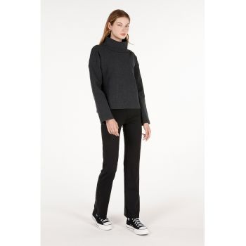 Bluza din amestec de bumbac cu guler inalt
