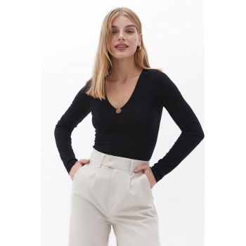 Bluza din amestec de modal cu decolteu in V