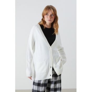 Cardigan supradimensionat cu buzunare aplicate