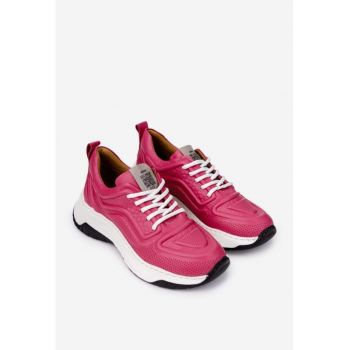 Pantofi dama  fuchsia din piele naturala cu model
