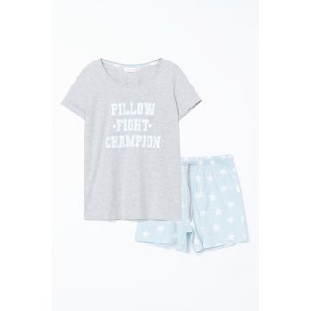 Pijama din bumbac cu imprimeu cu stele