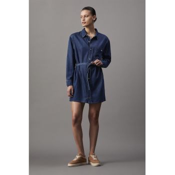 Rochie-camasa mini din amestec de lyocell cu maneci lungi