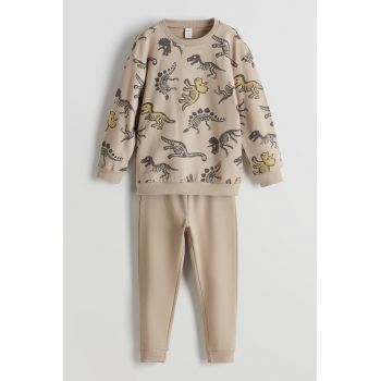 Set de bluza si pantaloni de treningi cu imprimeu cu dinozaur