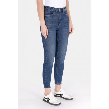 Blugi skinny crop cu talie inalta