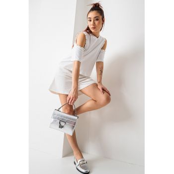 Bluza de bumbac cu umeri decupati