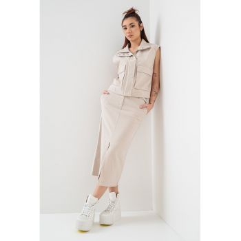 Fusta midi cu slit frontal