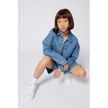 Jacheta crop din denim cu strasuri