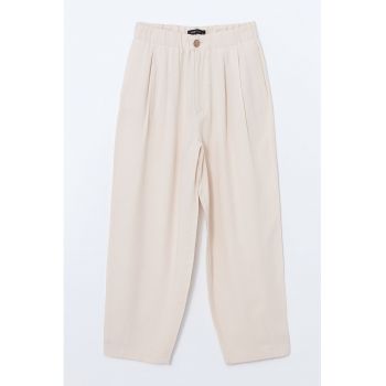 Pantaloni din amestec de in cu talie inalta