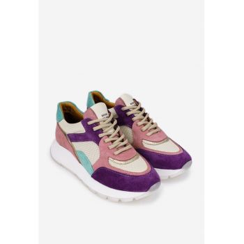 Pantofi dama multicolori  din piele cu siret
