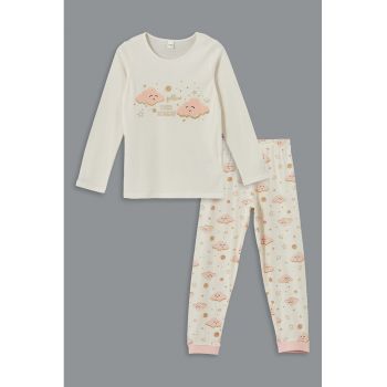 Pijama cu imprimeu grafic si pantaloni lungi