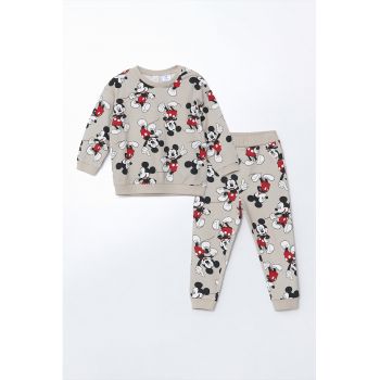 Set de bluza si pantaloni de trening cu imprimeu cu Mickey Mouse
