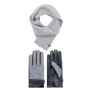 Set de esarfa din amestec de lana si manusi de piele ecologica