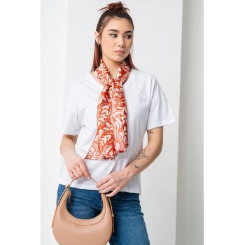 Set de tricou cu decolteu in V si esarfa cu model - 2 piese