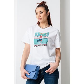 Tricou cu decolteu la baza gatului si imprimeu