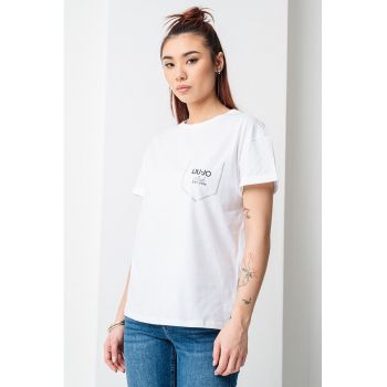 Tricou de bumbac cu decolteu la baza gatului