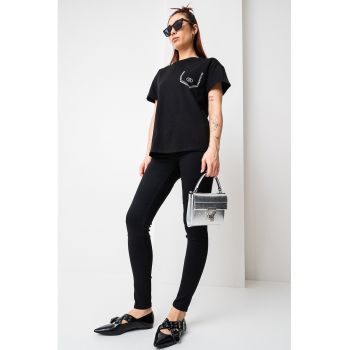 Tricou de bumbac cu decolteu la baza gatului